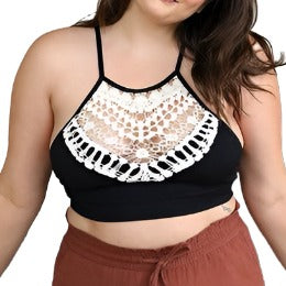 Plus Size Crochet Lace High Neck Bralette