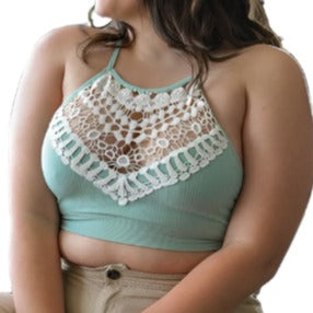 Plus Size Crochet Lace High Neck Bralette