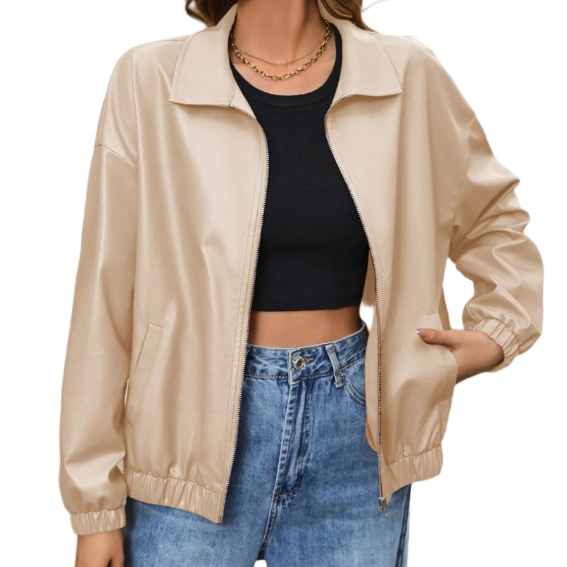 Zip Up Dropped Shoulder Jacket