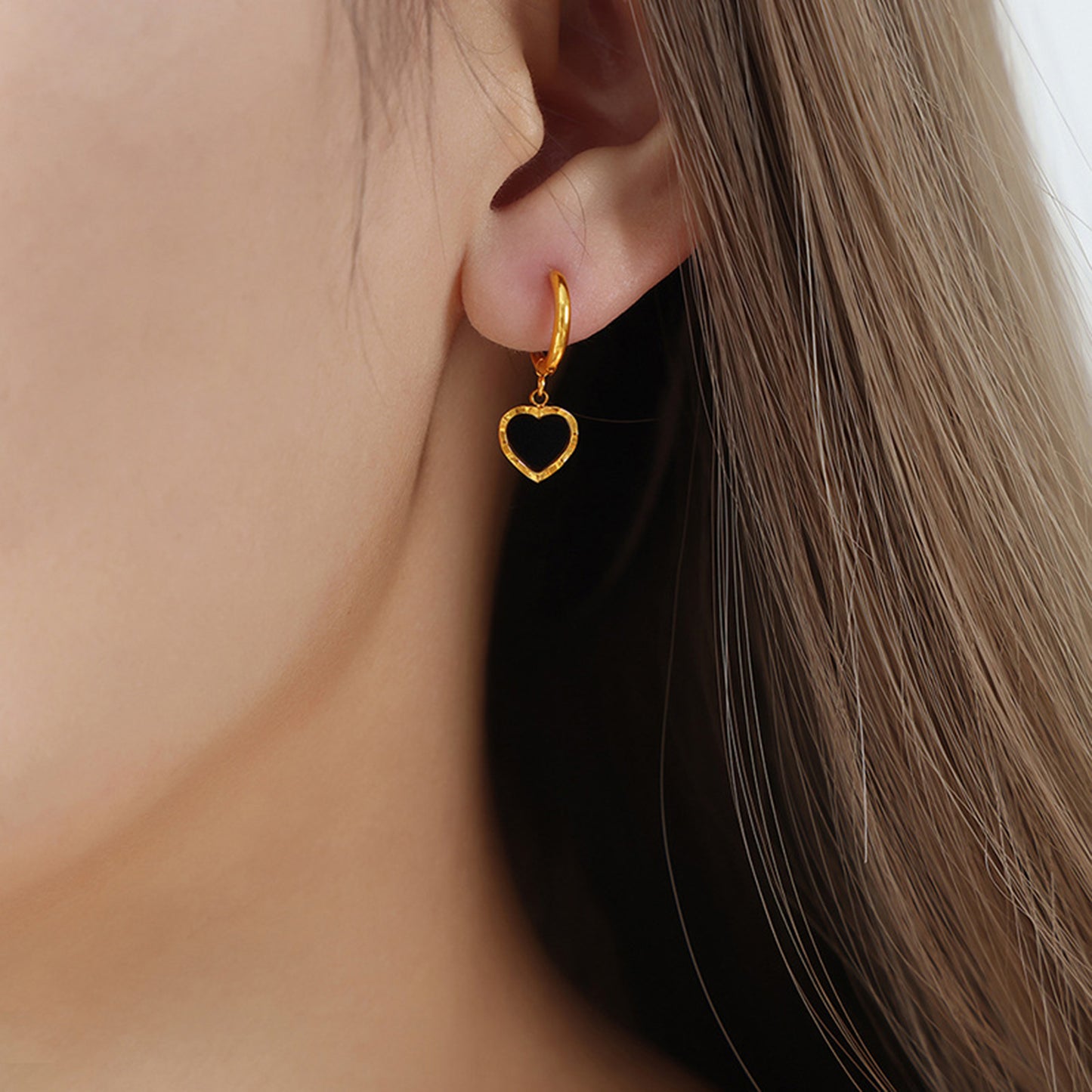 18K Gold Toned Heart Drop Earrings