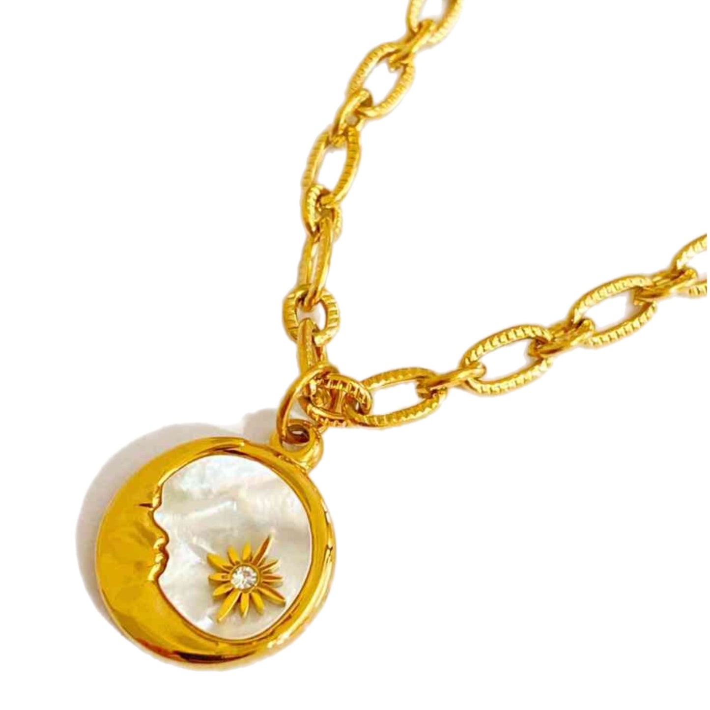 Sun & Moon Gold Pearl Charm Necklace