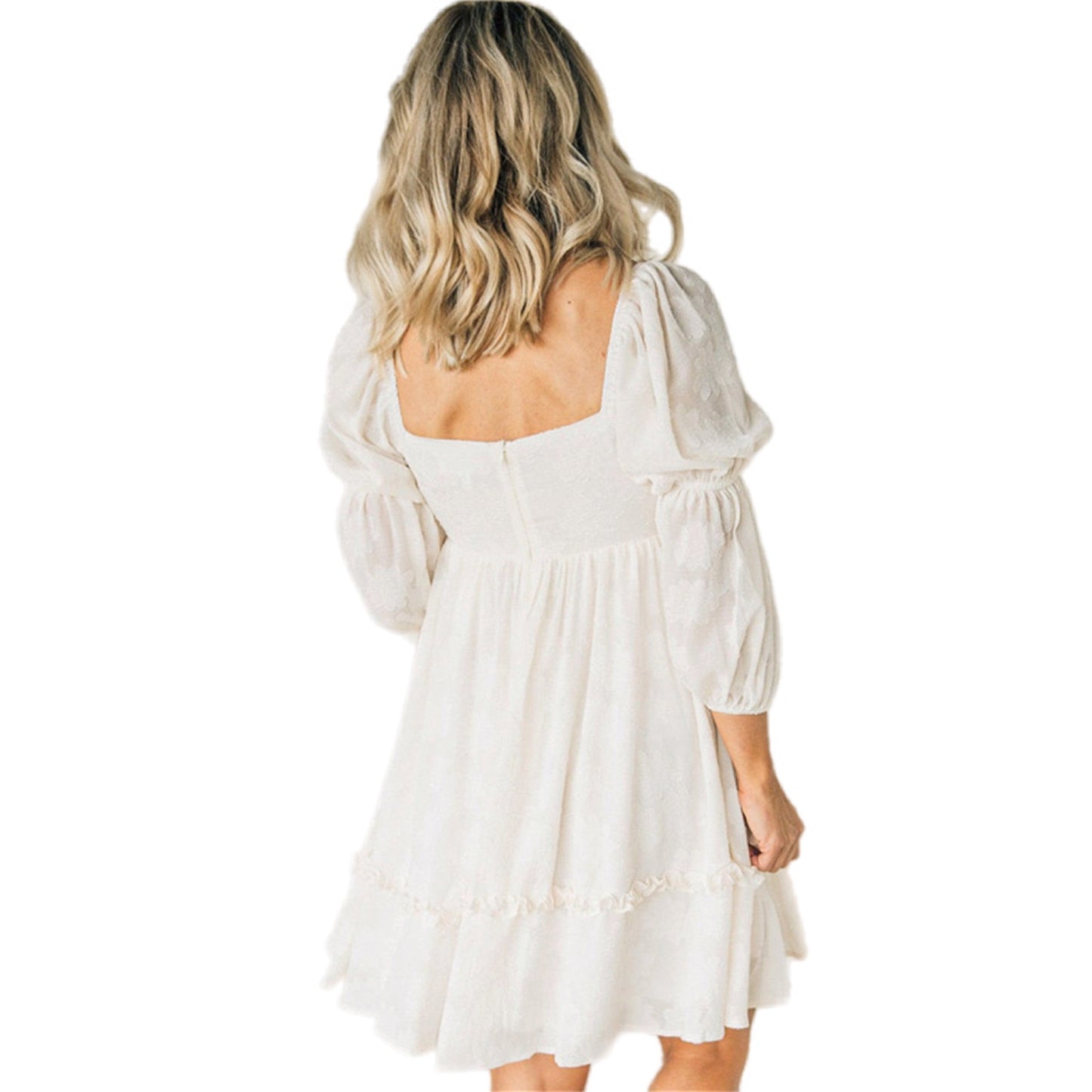 Whimsical White Floral Puff Sleeve Dress