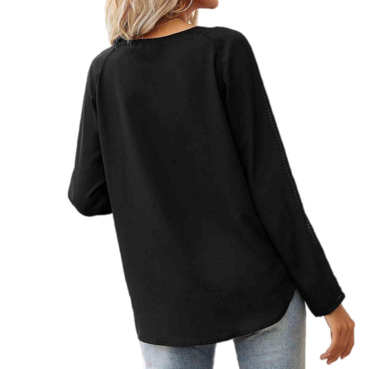 Tie Neck Long Sleeve Sheer Blouse