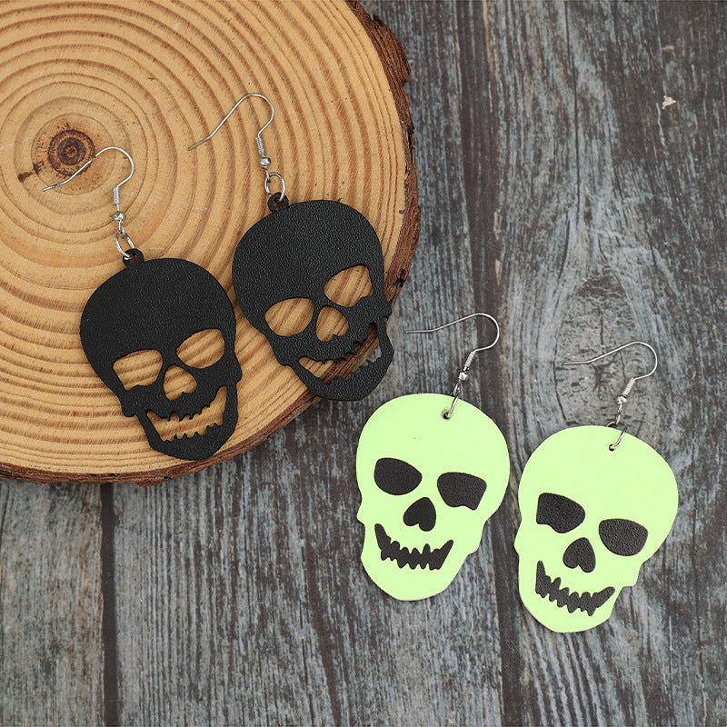 2 Piece Vegan Leather Skull Dangle Earrings