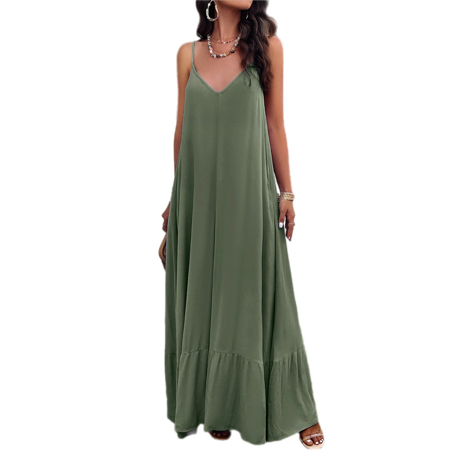 Backless Maxi Cami Dress with Pockets