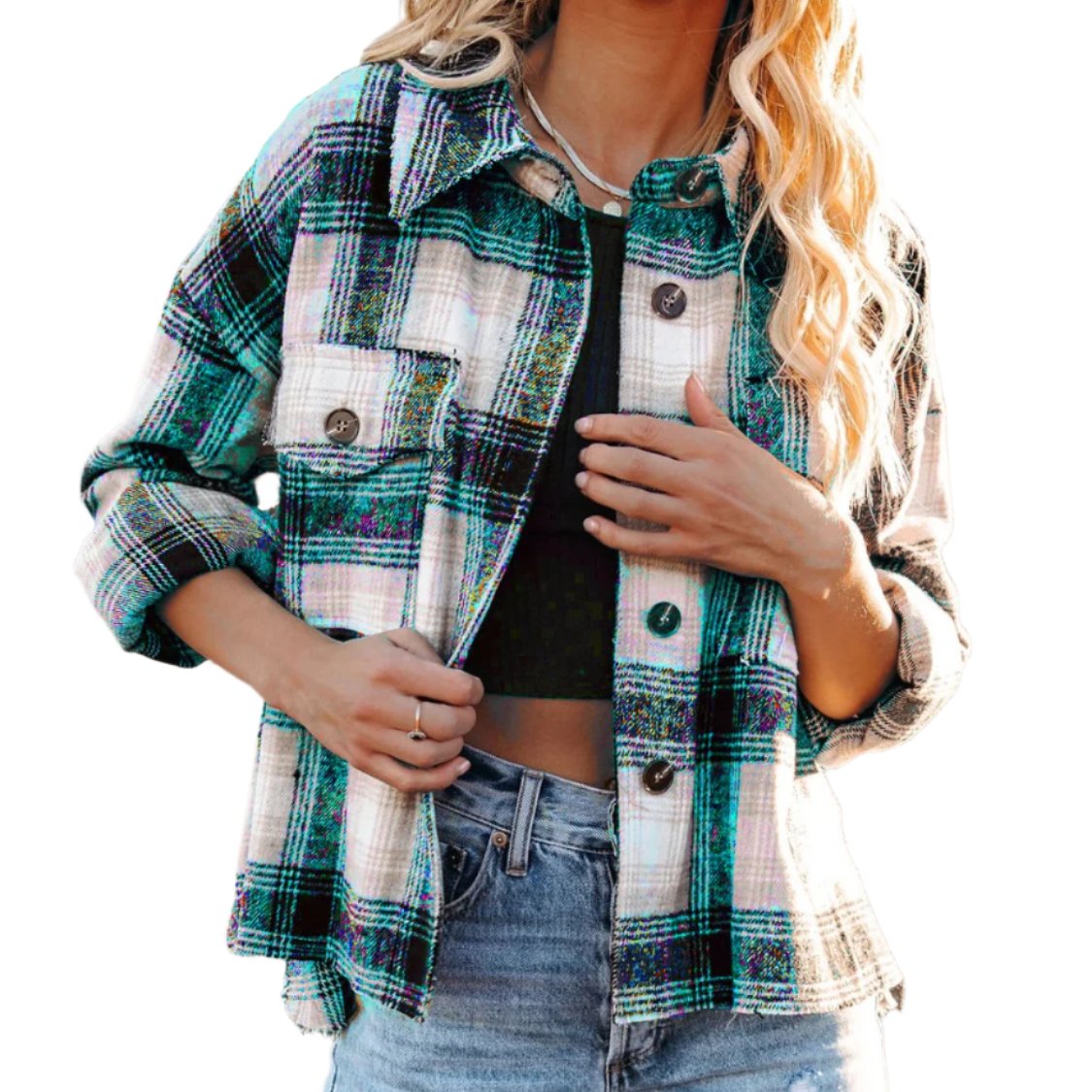 Pocketed Plaid Button Down Shacket