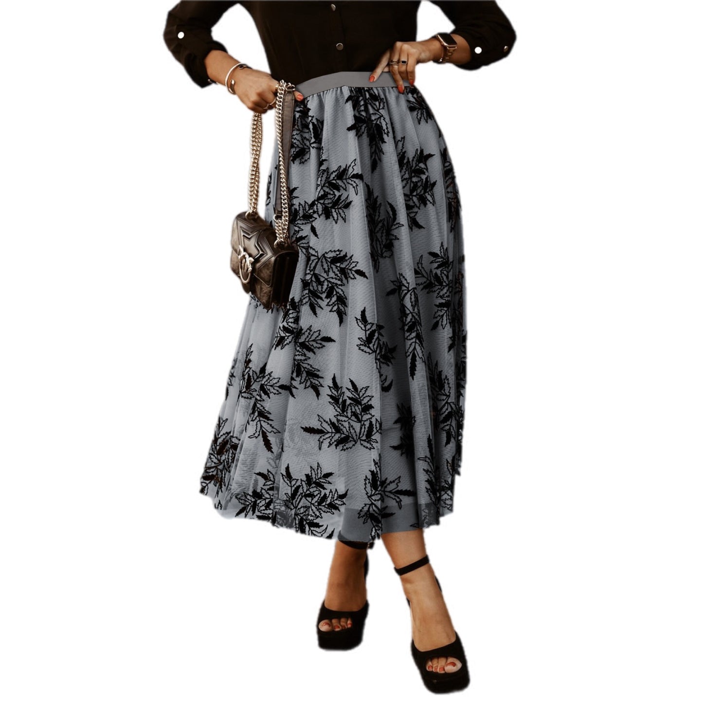 Floral Print Pleated Midi Skirt