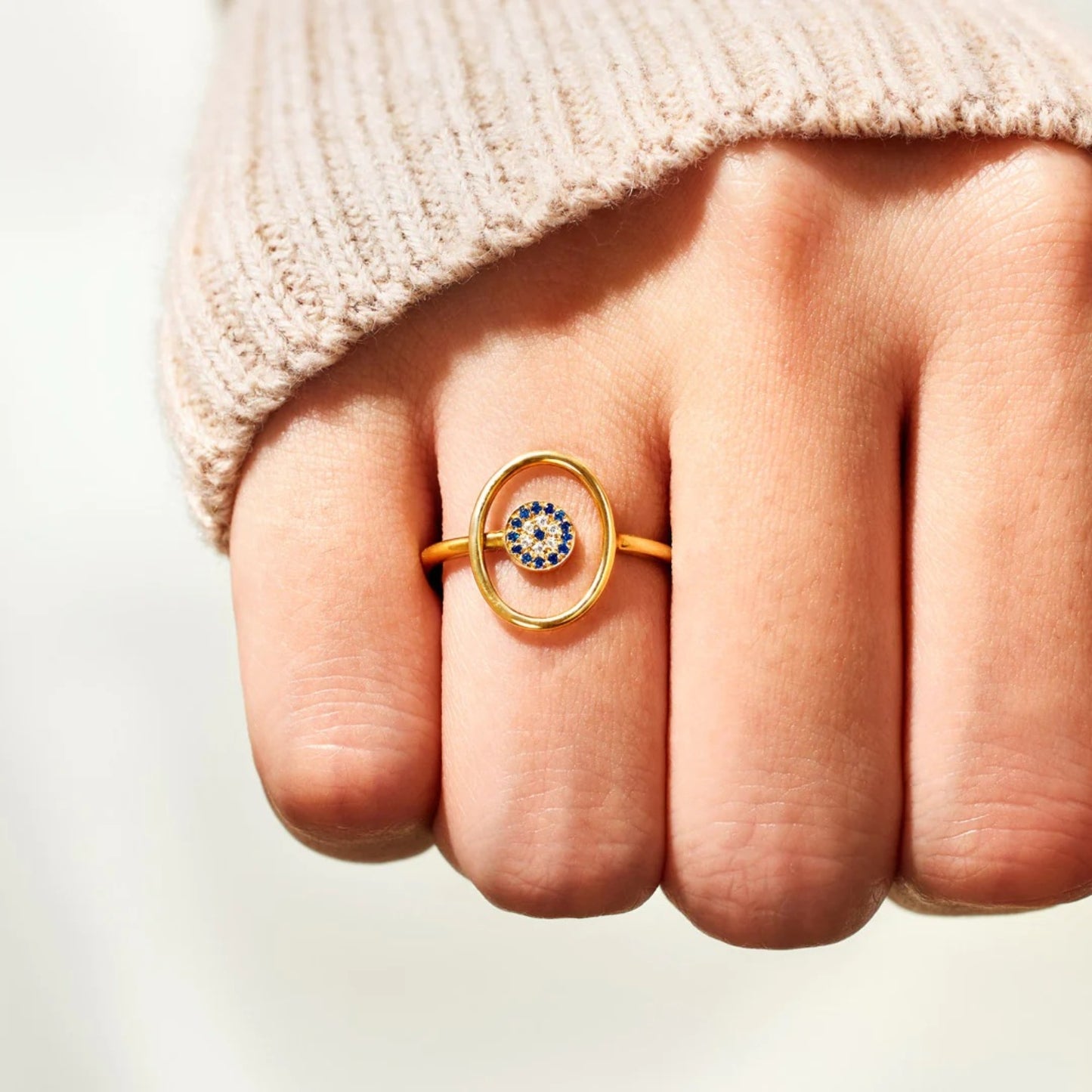 Gold 925 Sterling Silver Evil Eye Ring