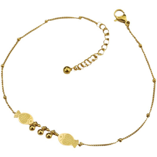 Gold Steel Fish Charm Anklet