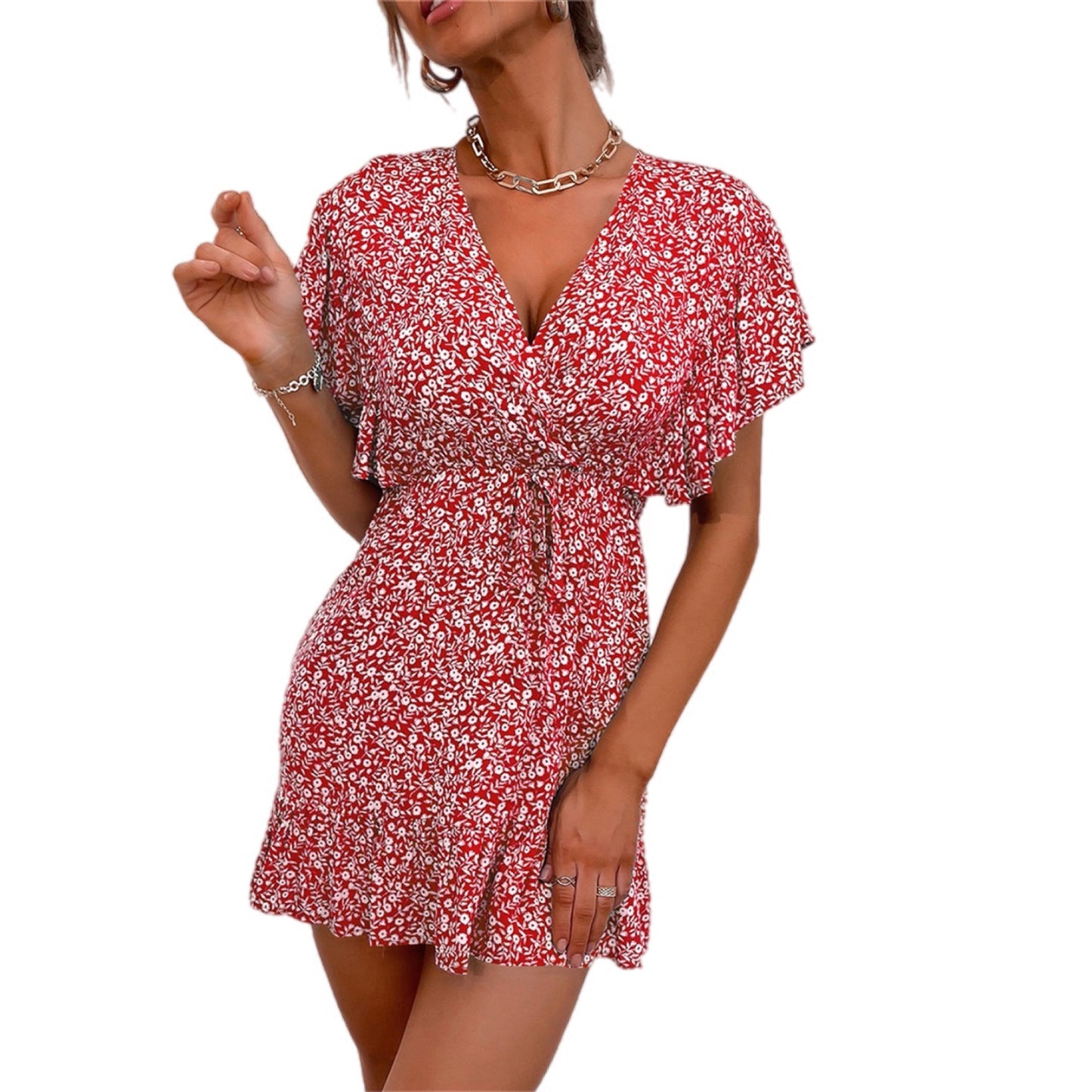 Ditsy Floral Wrap Front Mini Dress