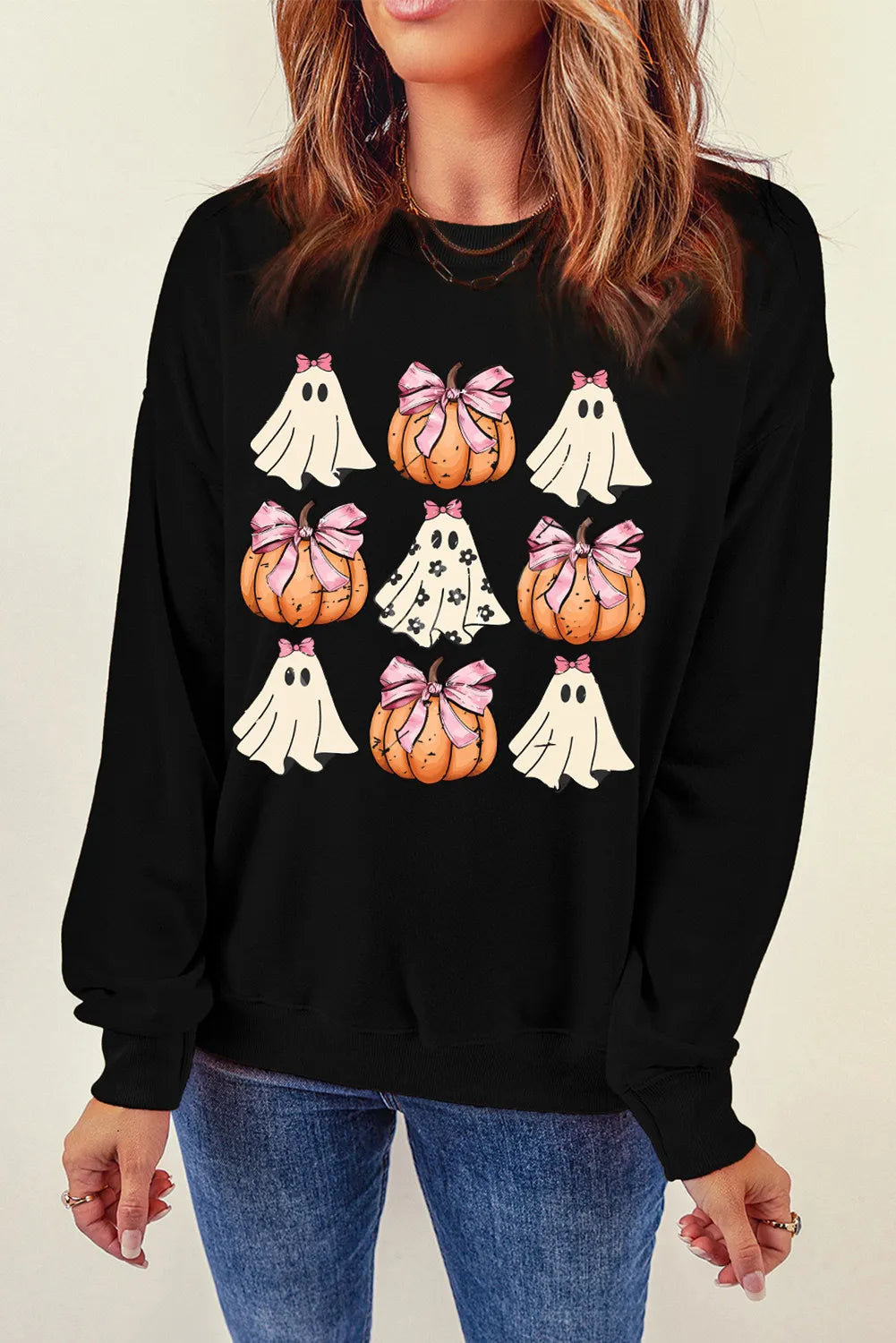 Pumpkin & Ghost Round Neck Sweatshirt