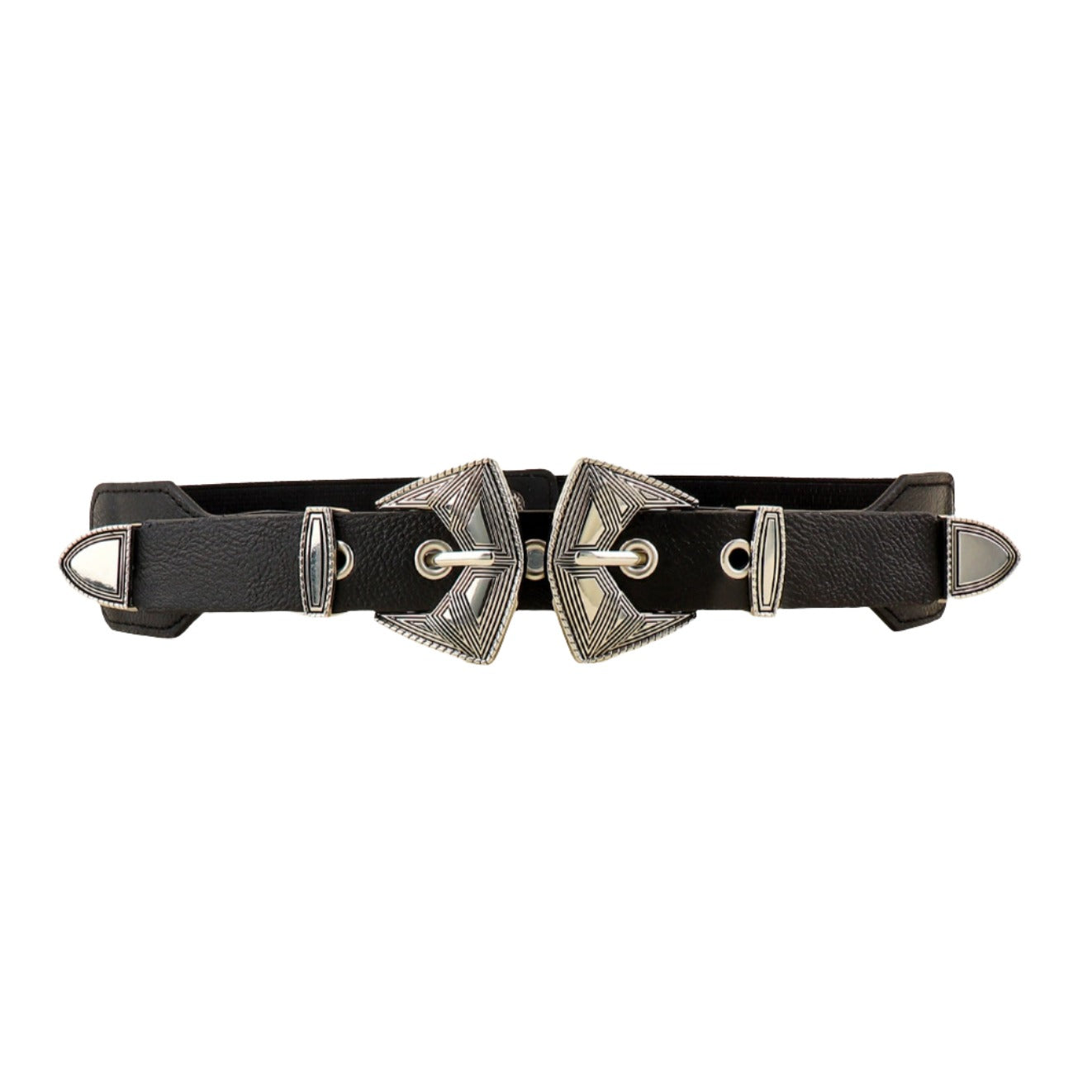 Double Buckle Black Vegan Leather Belt