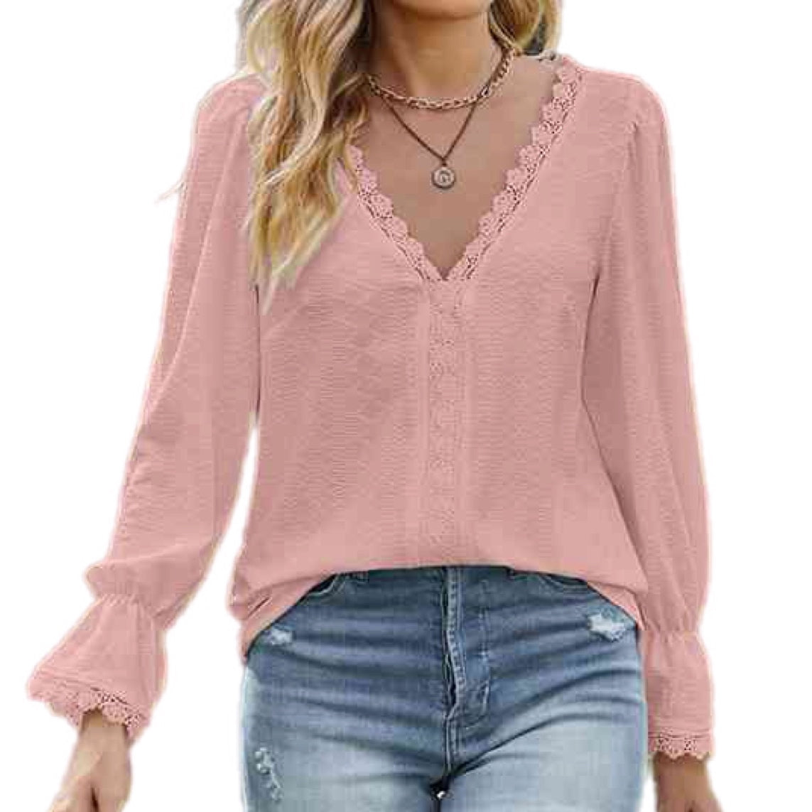 Adorable V-Neck Flounce Sleeve Blouse