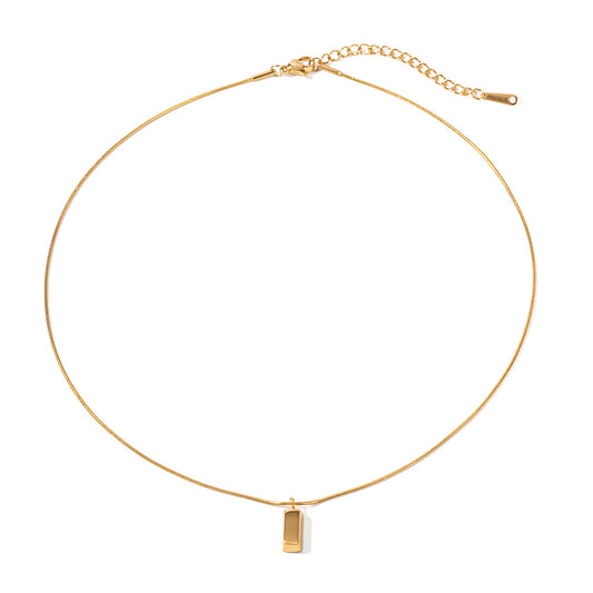 Gold Steel Bar Charm Necklace