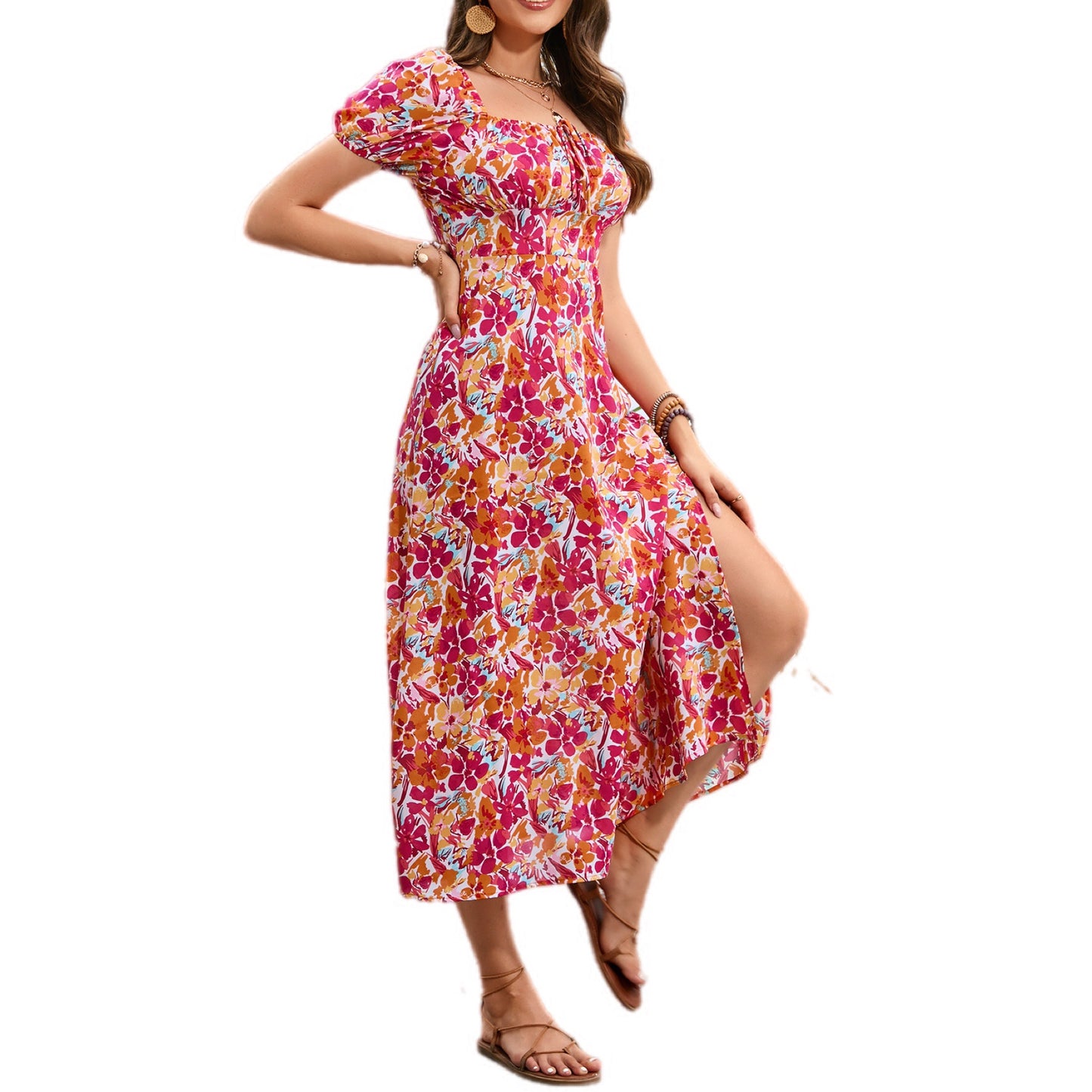 Floral Puff Sleeve Midi Sundress