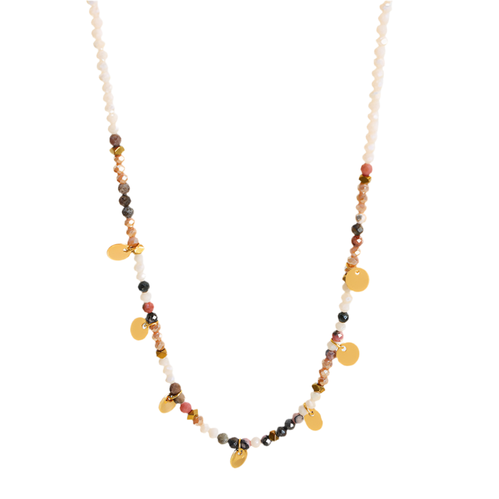 Gold Steel Mixed Gemstone Necklace