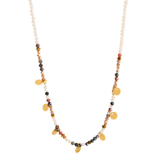 Gold Steel Mixed Gemstone Necklace