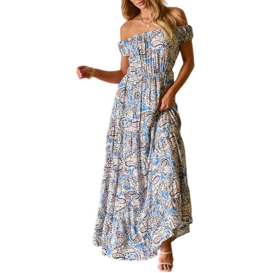 Paisley Print Off-Shoulder Maxi Dress