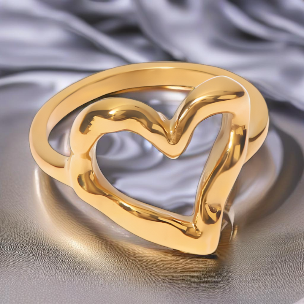 Gold Stainless Steel Heart Ring