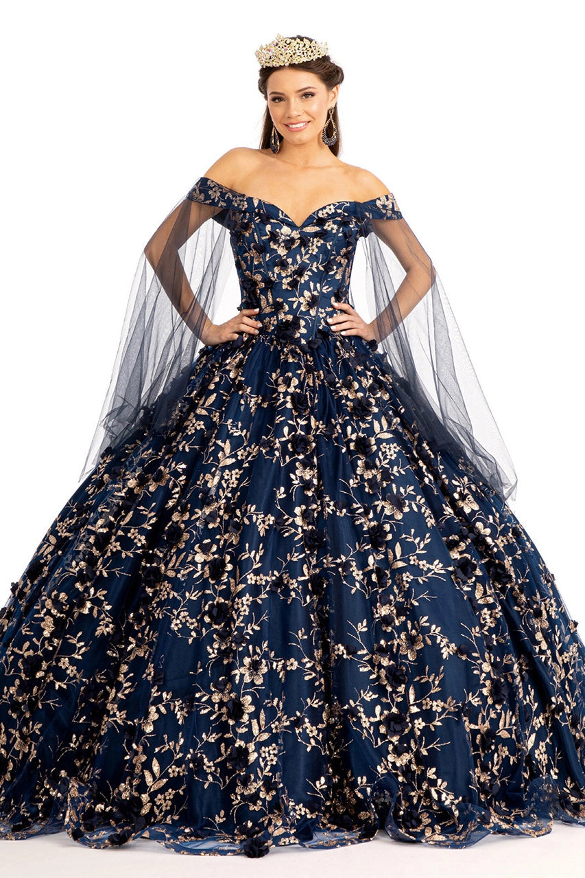 Floral Applique Off Shoulder Quinceanera Ball Gown