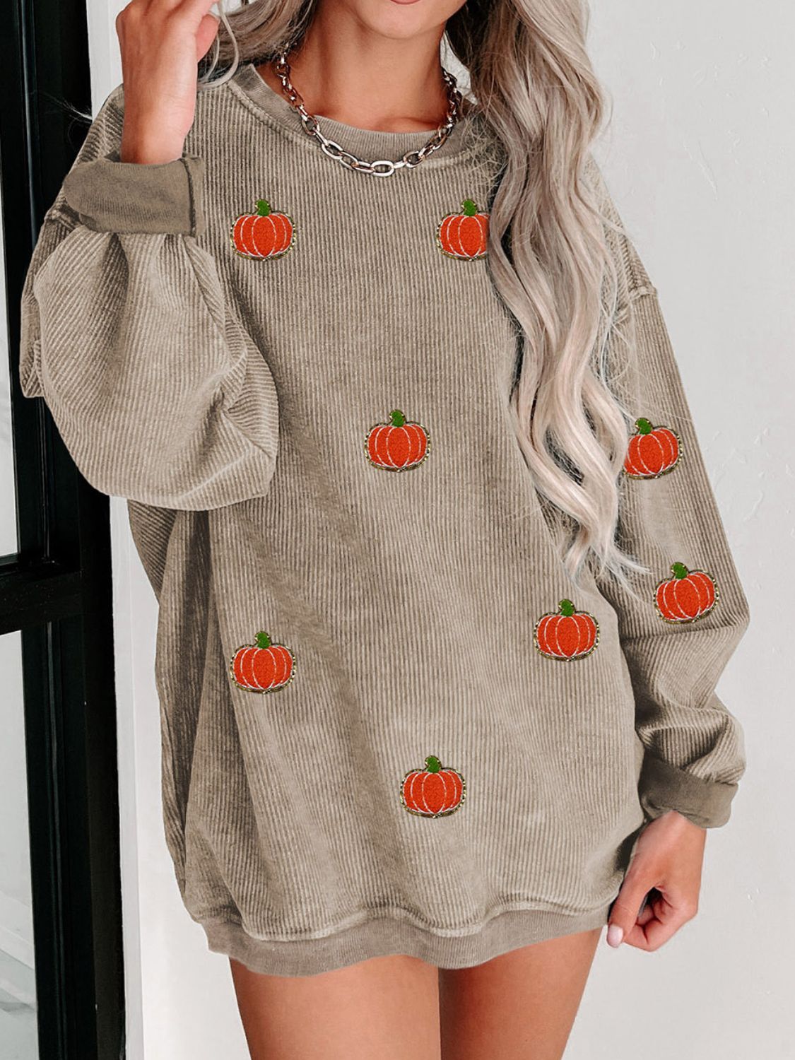 Pumpkin Round Neck Sweatshirt