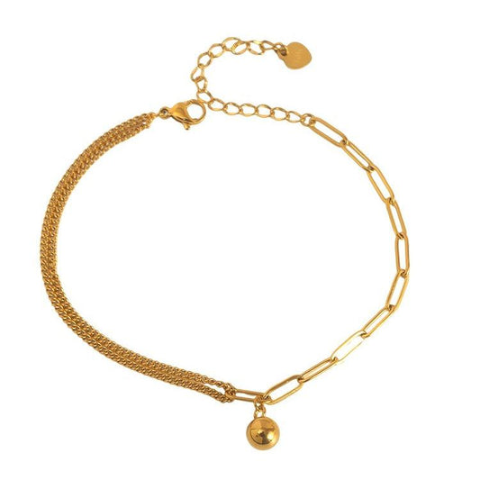 Gold Steel Mixed Chain Charm Anklet