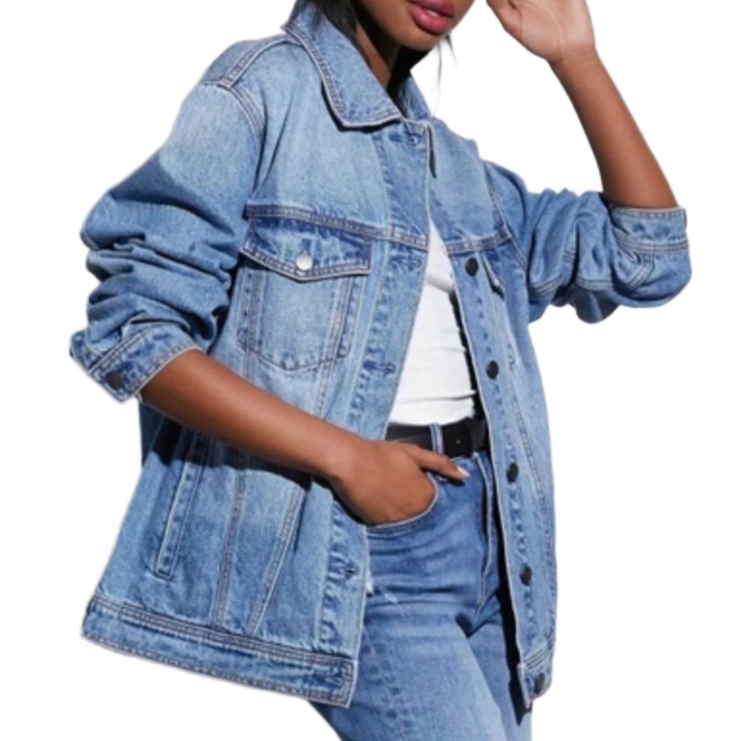 Button Up Collared Neck Denim Jacket