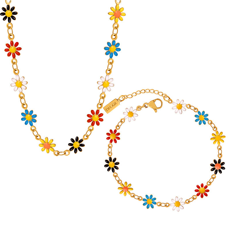 Gold Steel Daisy Charm Necklace or Bracelet