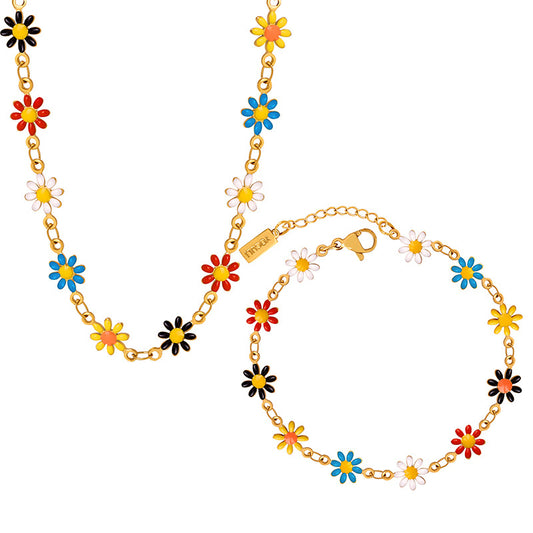 Gold Steel Daisy Charm Necklace or Bracelet