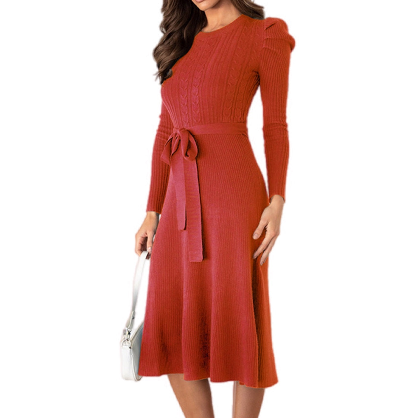 Ribbed Knit Tie-Waist Midi Dress