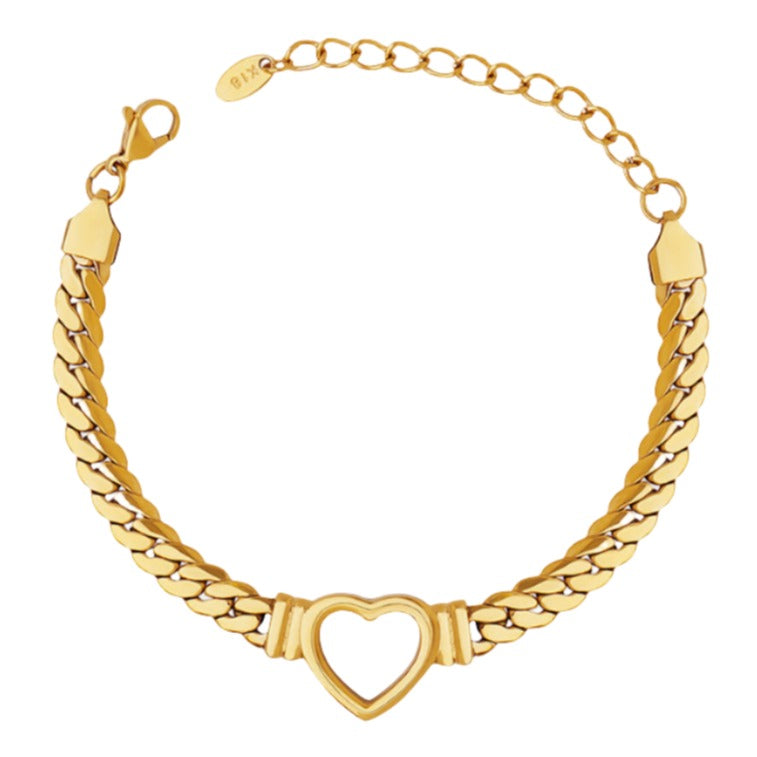 Gold or Silver Steel Cutout Heart Charm Bracelet