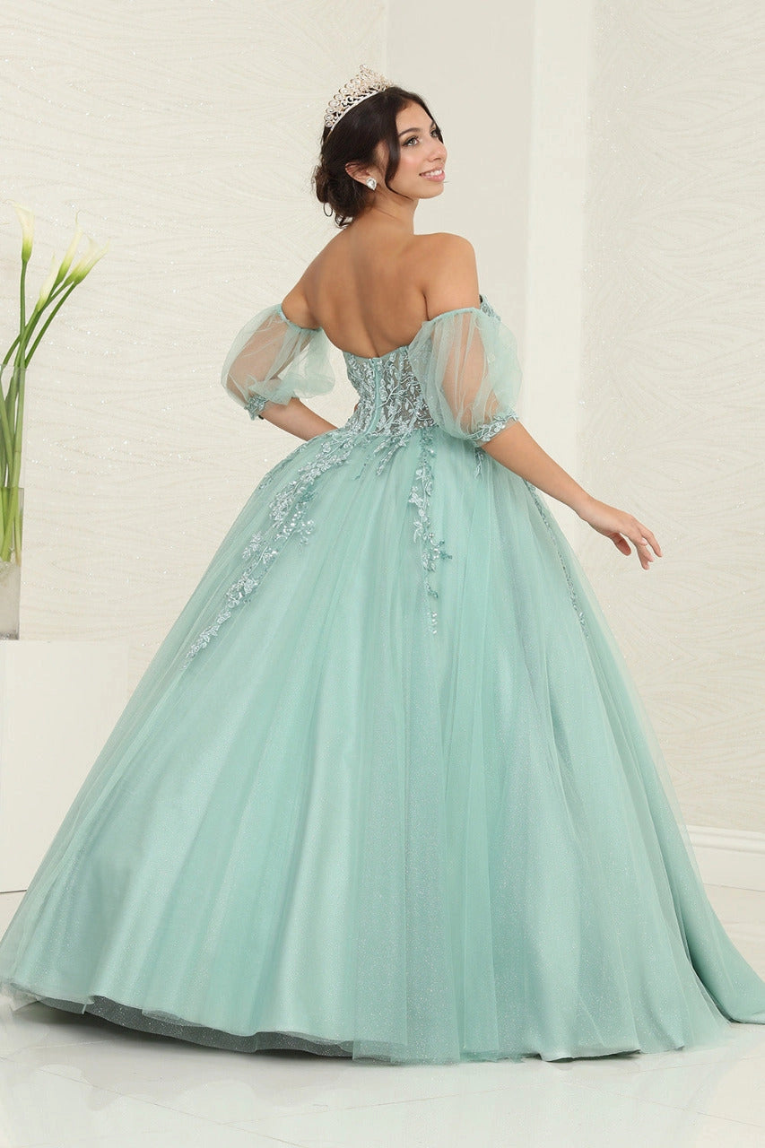 Corset Floral Sequin Applique Quinceanera Ball Gown