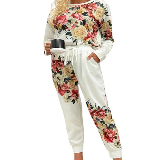 Floral Round Neck Top & Pants Lounge Set