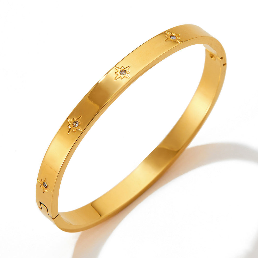 Gold or Silver Steel Bangle Bracelet with CZ Accents