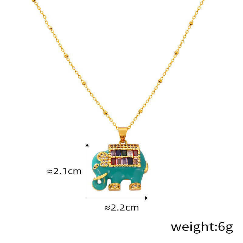 Elephant Rhinestone Gold Charm Necklace