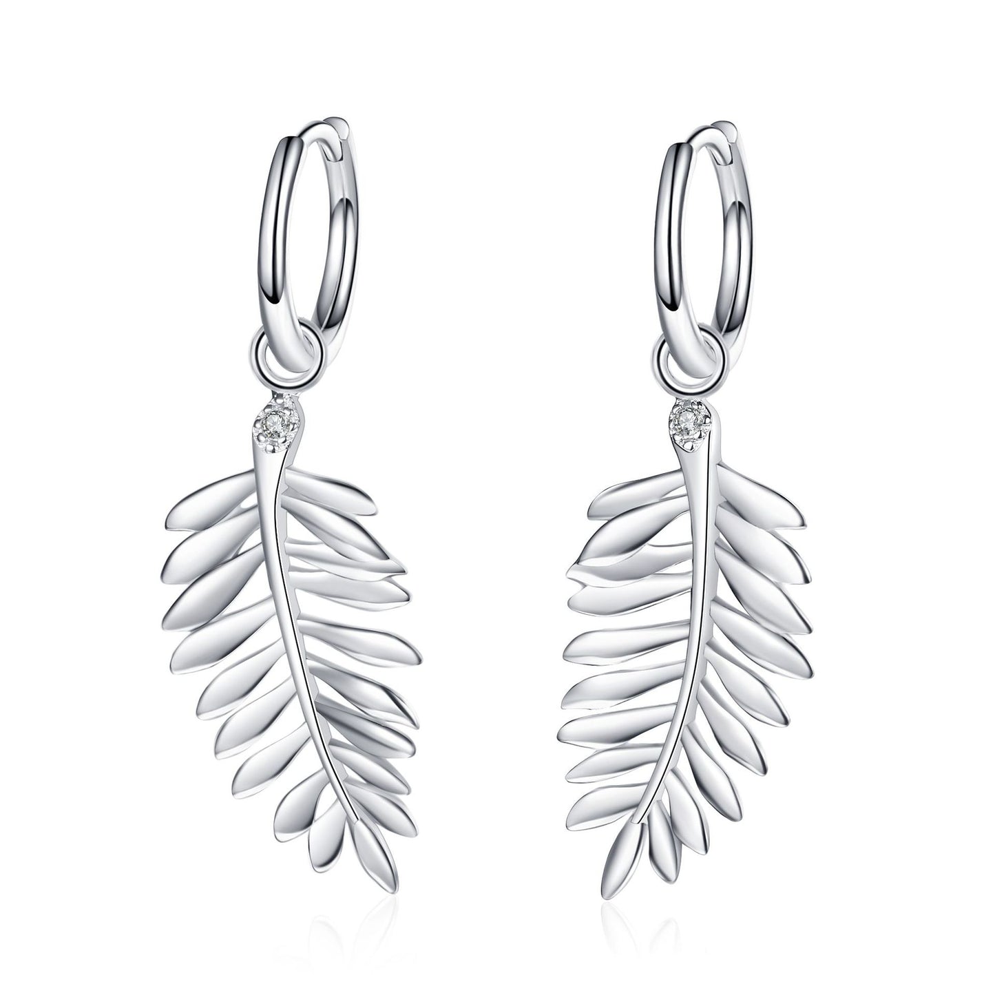 925 Sterling Silver Leaf Hoop Dangle Earrings with Moissanite Accent