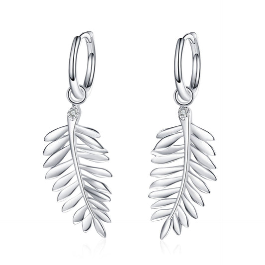 925 Sterling Silver Leaf Hoop Dangle Earrings with Moissanite Accent