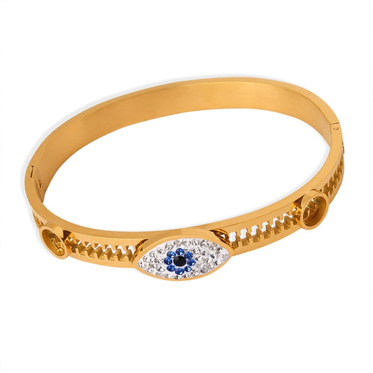 Gold or Silver Steel Evil Eye Bracelet with CZ Accents