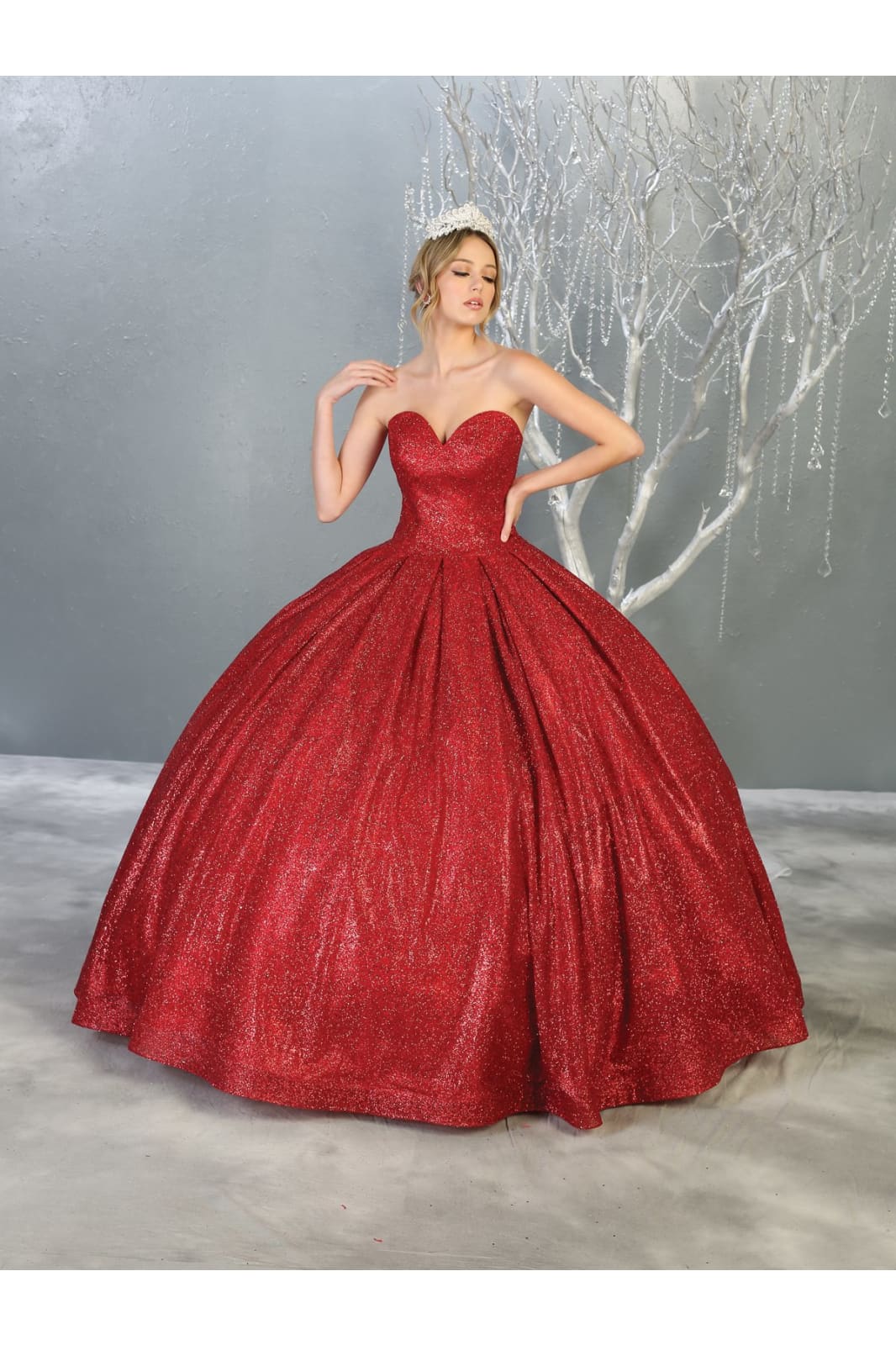 Strapless Sweetheart Glitter Quince Ball Gown