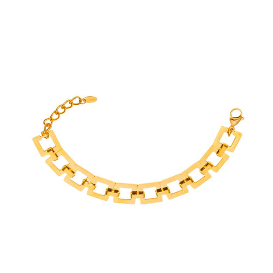 Gold Steel Hollow Square Chain Bracelet