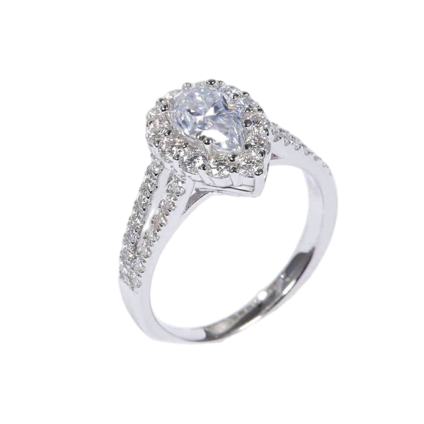 Moissanite Pear Sterling Silver Solitaire Ring