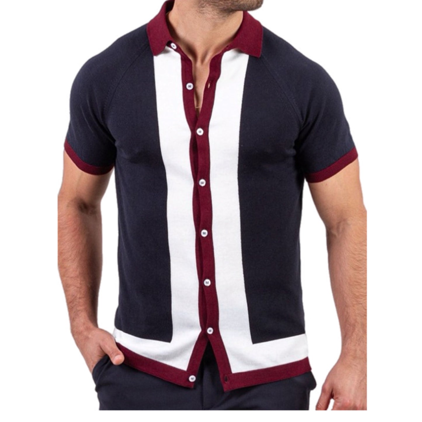 Men's Paneled Color Contrast Short Sleeve Shirt