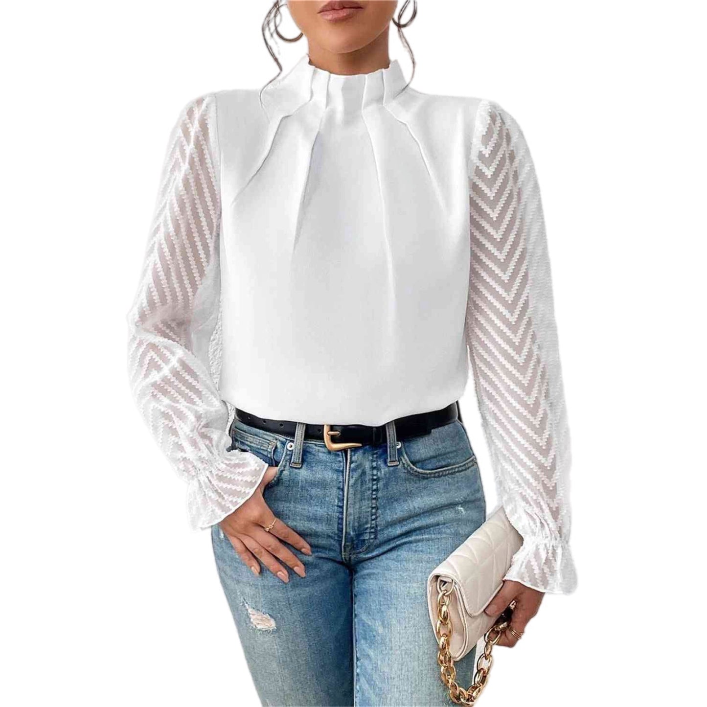 Ruffle Mock Neck Flounce Blouse