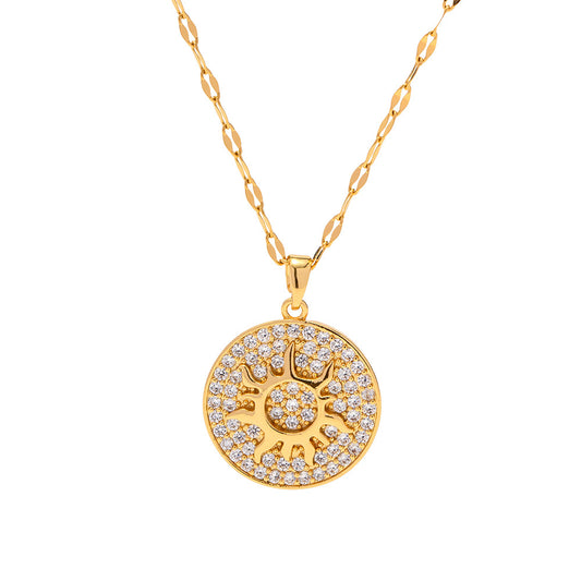 CZ Sun Gold Steel Charm Necklace