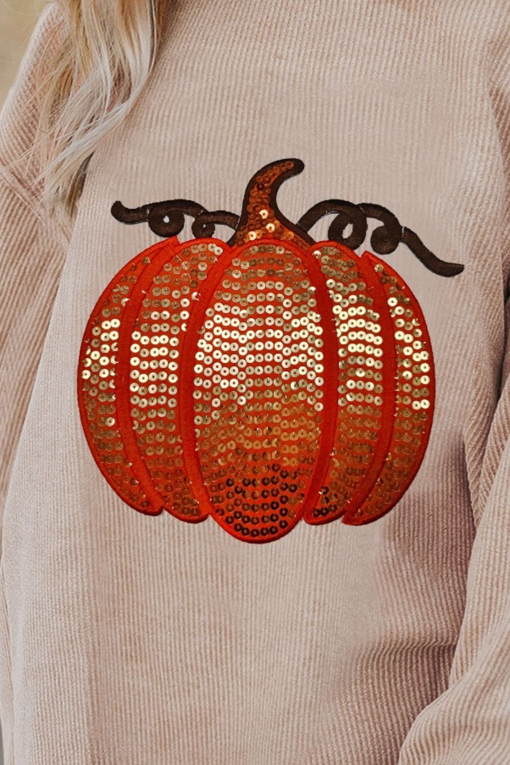 Sequin Pumpkin Round Neck Sweatshirt