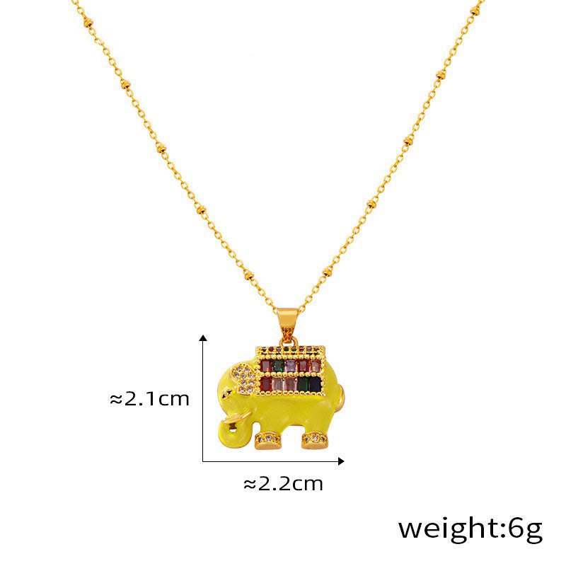 Elephant Rhinestone Gold Charm Necklace