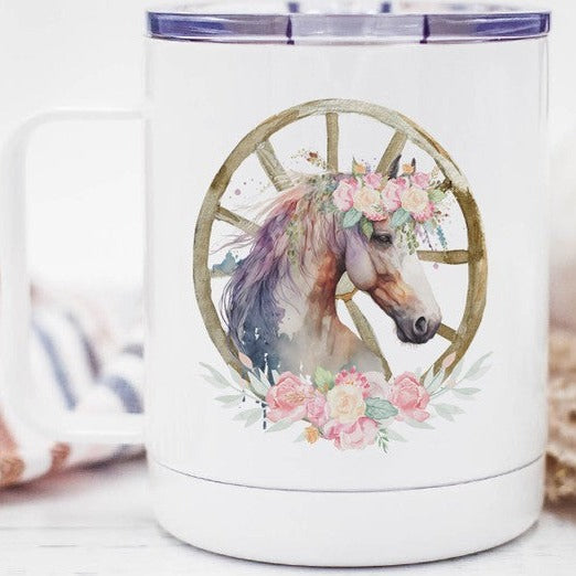 Horse Floral Wheel Stainless Steel Travel Cup