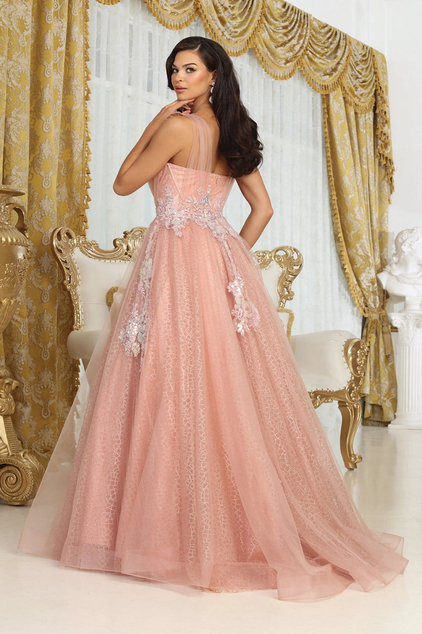 A-Line Rose Gold Floral Pattern Evening Gown