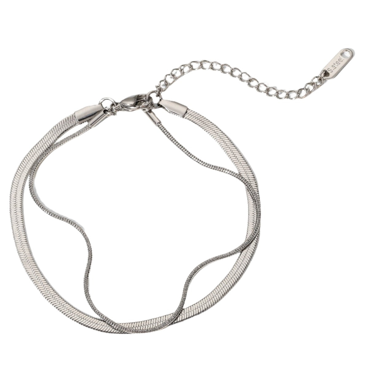 Silver Double Layer Snake Chain Bracelet