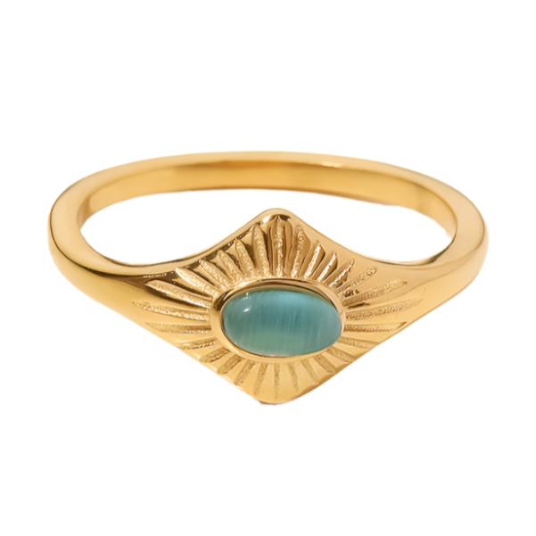 Amazonite Gemstone Gold Steel Ring